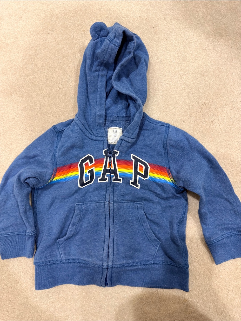 GAP Blue Hoodie with Rainbow Chest Stripe(18-24month)